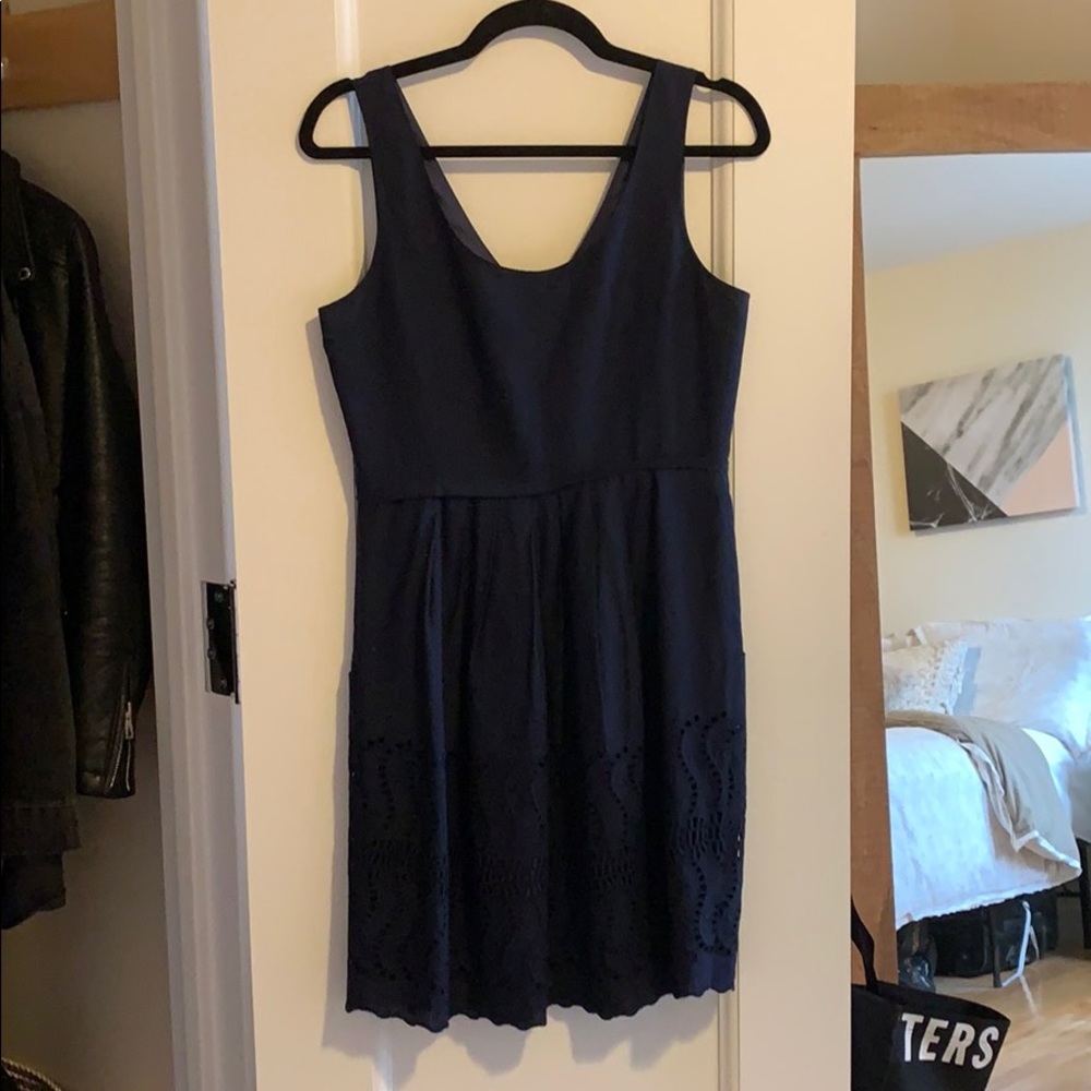 Navy cotton J Crew dress with scallop hem